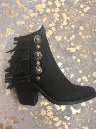 Liberty Black Nubuck Grease Fringe Booties - Allure Boutique WY