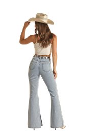 Light Wash Slit Hem High Rise Flare Jean - Allure Boutique WY