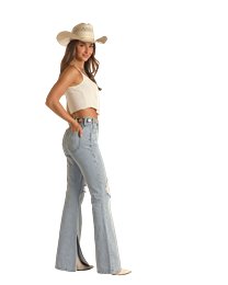 Light Wash Slit Hem High Rise Flare Jean - Allure Boutique WY