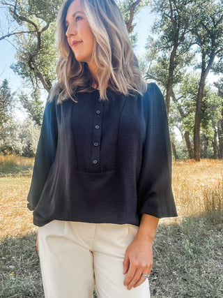 Long Sleeve Blouse with Folded Hem - Allure Boutique WY