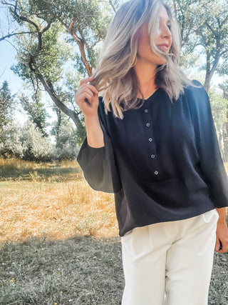 Long Sleeve Blouse with Folded Hem - Allure Boutique WY