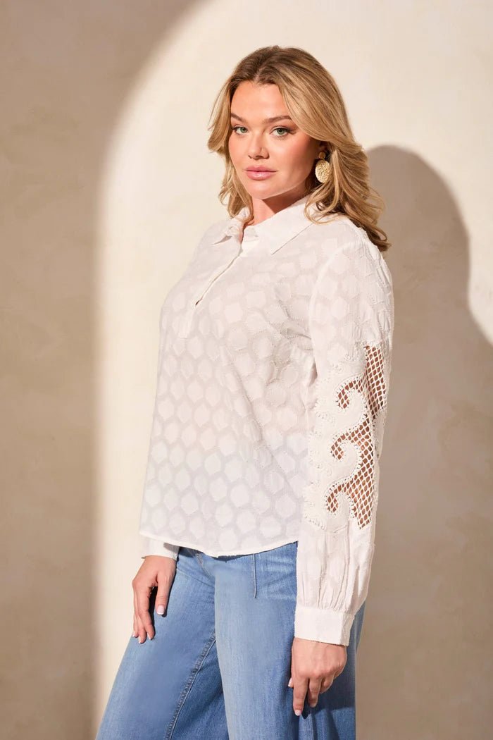 Long Sleeve Blouse with Lace Sleeves - Allure Boutique WY