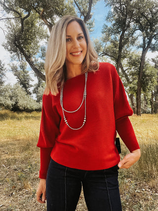 Long Sleeve Boat Neck Dolman Sweater - Allure Boutique WY