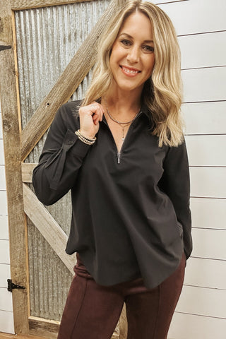 Long Sleeve Collared Zip Knit Shirt - Allure Boutique WY