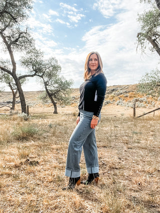 Long Sleeve Crew Neck with Button Detail - Allure Boutique WY