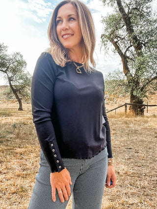 Long Sleeve Crew Neck with Button Detail - Allure Boutique WY