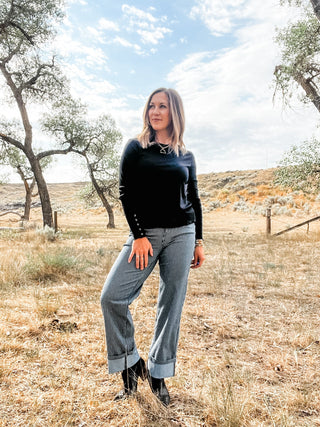 Long Sleeve Crew Neck with Button Detail - Allure Boutique WY