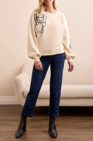 Long Sleeve Crew Neck with Embroidery - Allure Boutique WY