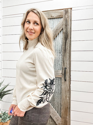 Long Sleeve Mock Neck Top with Smocking - Allure Boutique WY