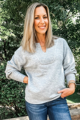 Long Sleeve Notch Neckline Sweater - Allure Boutique WY