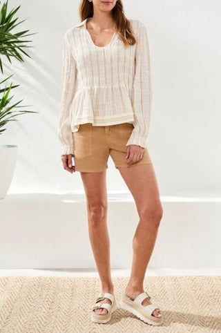Long Sleeve Peplum Blouse with Smocking - Allure Boutique WY
