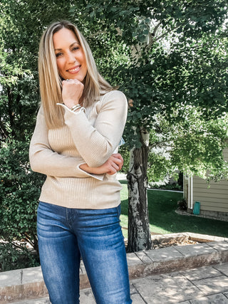Long Sleeve Polo Sweater with Blanket Stitch - Allure Boutique WY
