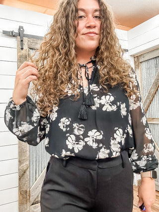 Long Sleeve Popover Woven Blouse - Allure Boutique WY