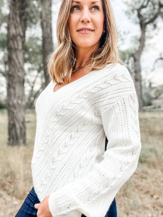 Long Sleeve V-Neck Drop Shoulder Sweater - Allure Boutique WY