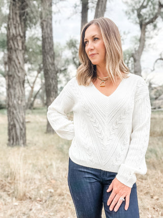 Long Sleeve V-Neck Drop Shoulder Sweater - Allure Boutique WY