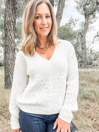 Long Sleeve V-Neck Drop Shoulder Sweater - Allure Boutique WY