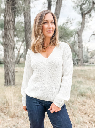 Long Sleeve V-Neck Drop Shoulder Sweater - Allure Boutique WY