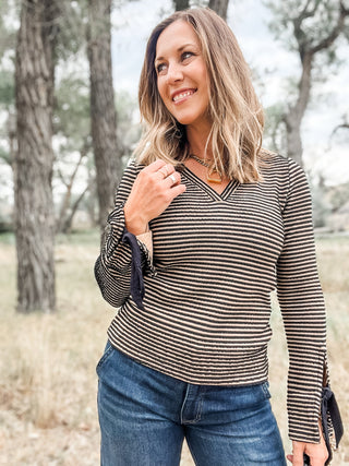 Long Sleeve V-Neck Knit Top with Ties - Allure Boutique WY