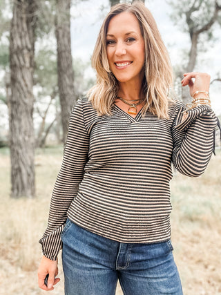 Long Sleeve V-Neck Knit Top with Ties - Allure Boutique WY