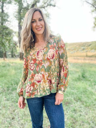 Long Sleeve V - Neck Pleated Top - Allure Boutique WY