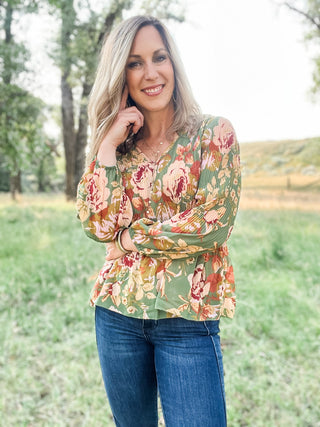 Long Sleeve V - Neck Pleated Top - Allure Boutique WY