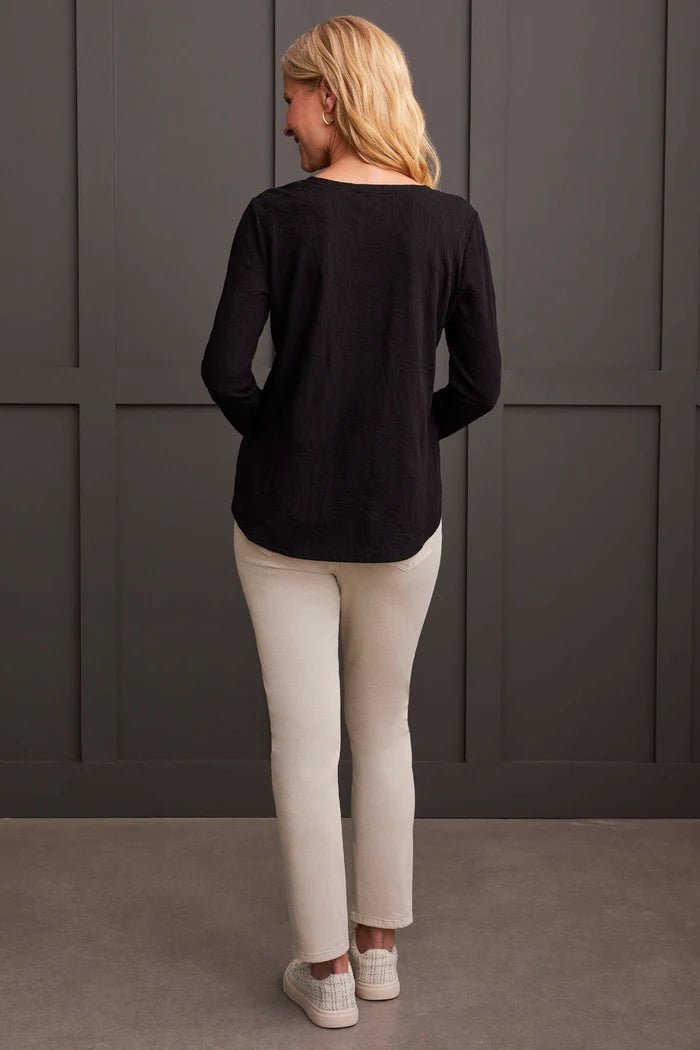 Long Sleeve V - Neck Top with Curved Hem - Allure Boutique WY