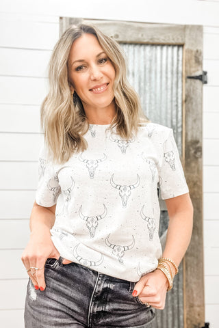 Longhorn Allover Print Graphic Tee - Allure Boutique WY