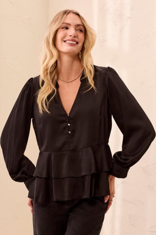 Long Sleeve V-Neck Tiered Blouse