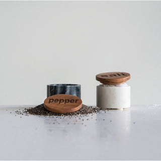 Marble Salt & Pepper Shakers + Wood Lid - Allure Boutique WY