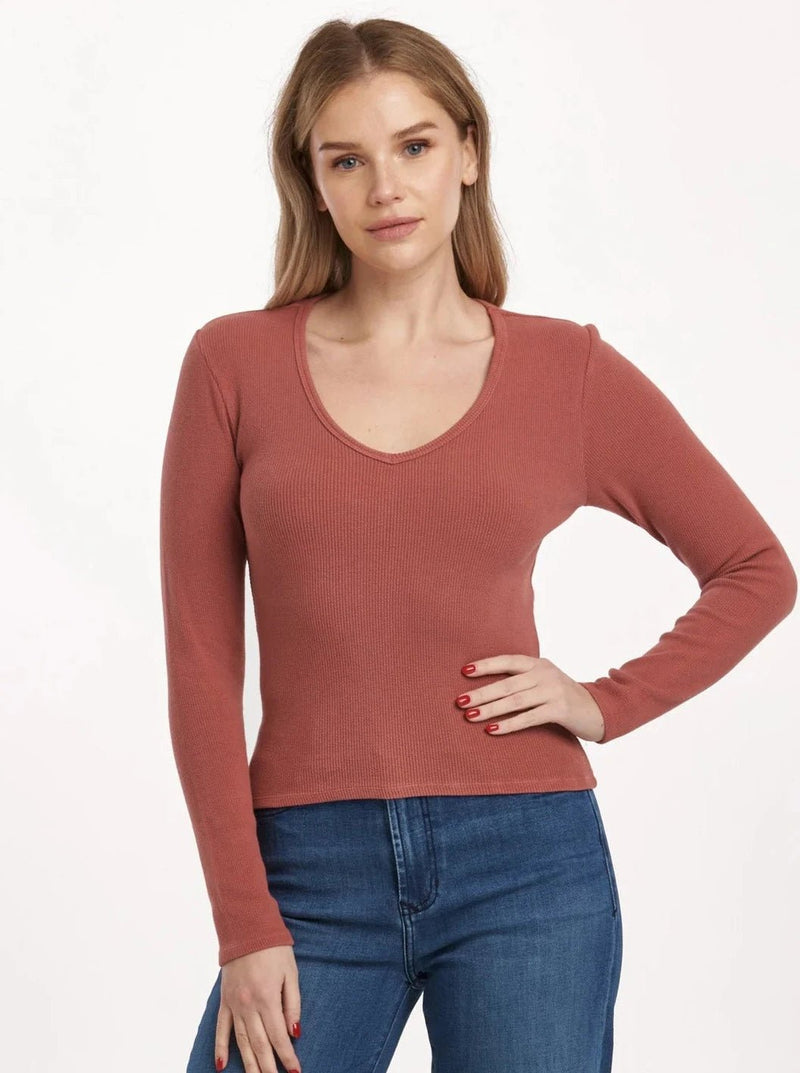 Marlowe V - Neck Basic Tee - Intense Rust - Allure Boutique WY