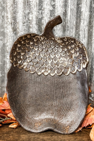 Matte Brown Stoneware Acorn Shaped Platter - Allure Boutique WY