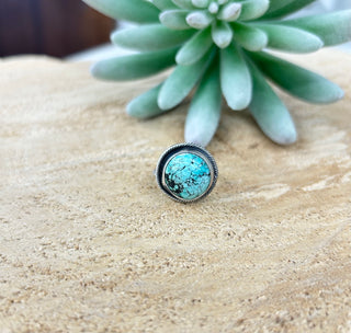Round Rope Border Turquoise Ring 7.25