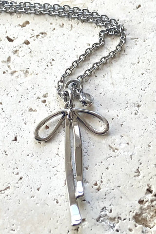 Melted Droopy Ribbon Bow Charm Necklace - Silver - Allure Boutique WY