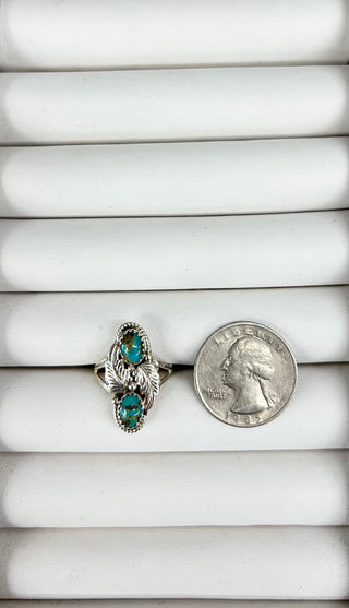 Turquoise 2 Stone Flower Ring 7