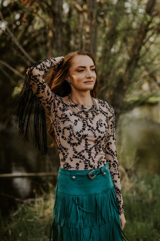 Microsuede Fringe Skirt Teal - Allure Boutique WY