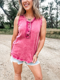 Mineral Wash Henley Tank - Allure Boutique WY