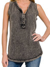 Mineral Wash Henley Tank - Allure Boutique WY