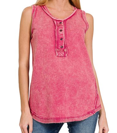 Mineral Wash Henley Tank - Allure Boutique WY