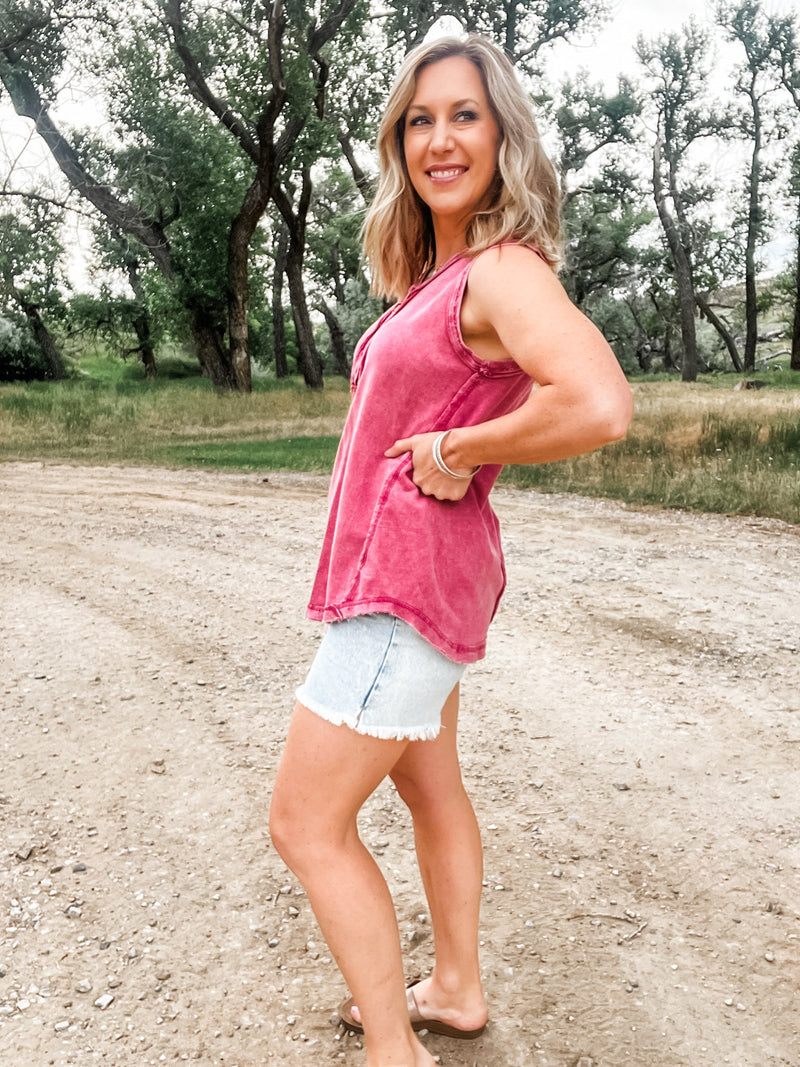 Mineral Wash Henley Tank - Allure Boutique WY