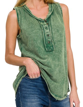 Mineral Wash Henley Tank - Allure Boutique WY