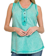 Mineral Wash Henley Tank - Allure Boutique WY