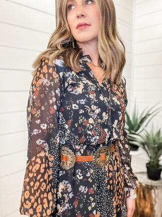Mixed Print Drama Dress with Smocking - Allure Boutique WY