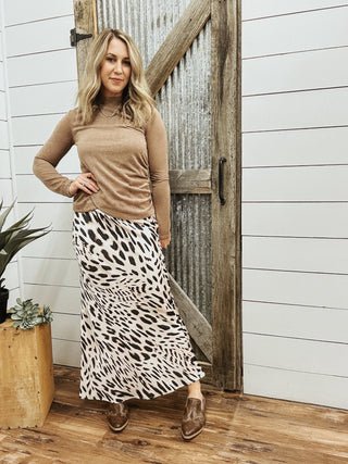 Mocha Long Sleeve Draped Mock Neck Top - Allure Boutique WY