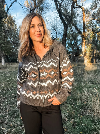 Mocha Zip Up Fair Isle Hoodie - Allure Boutique WY