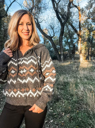 Mocha Zip Up Fair Isle Hoodie - Allure Boutique WY