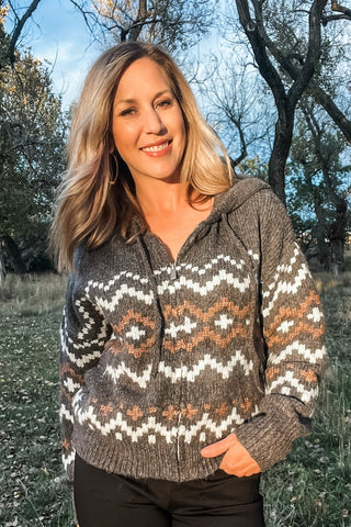 Mocha Zip Up Fair Isle Hoodie - Allure Boutique WY