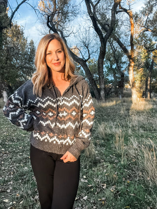 Mocha Zip Up Fair Isle Hoodie - Allure Boutique WY