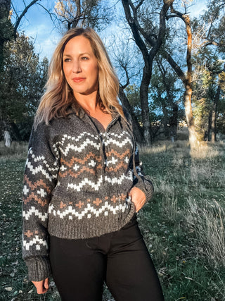 Mocha Zip Up Fair Isle Hoodie - Allure Boutique WY