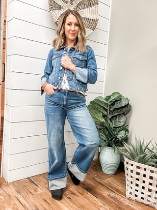 Morgan Cuffed Crop Wide Leg With Trim - Allure Boutique WY