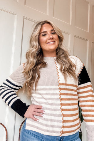 Multi Stripe Textured Boat Neck Sweater - Allure Boutique WY